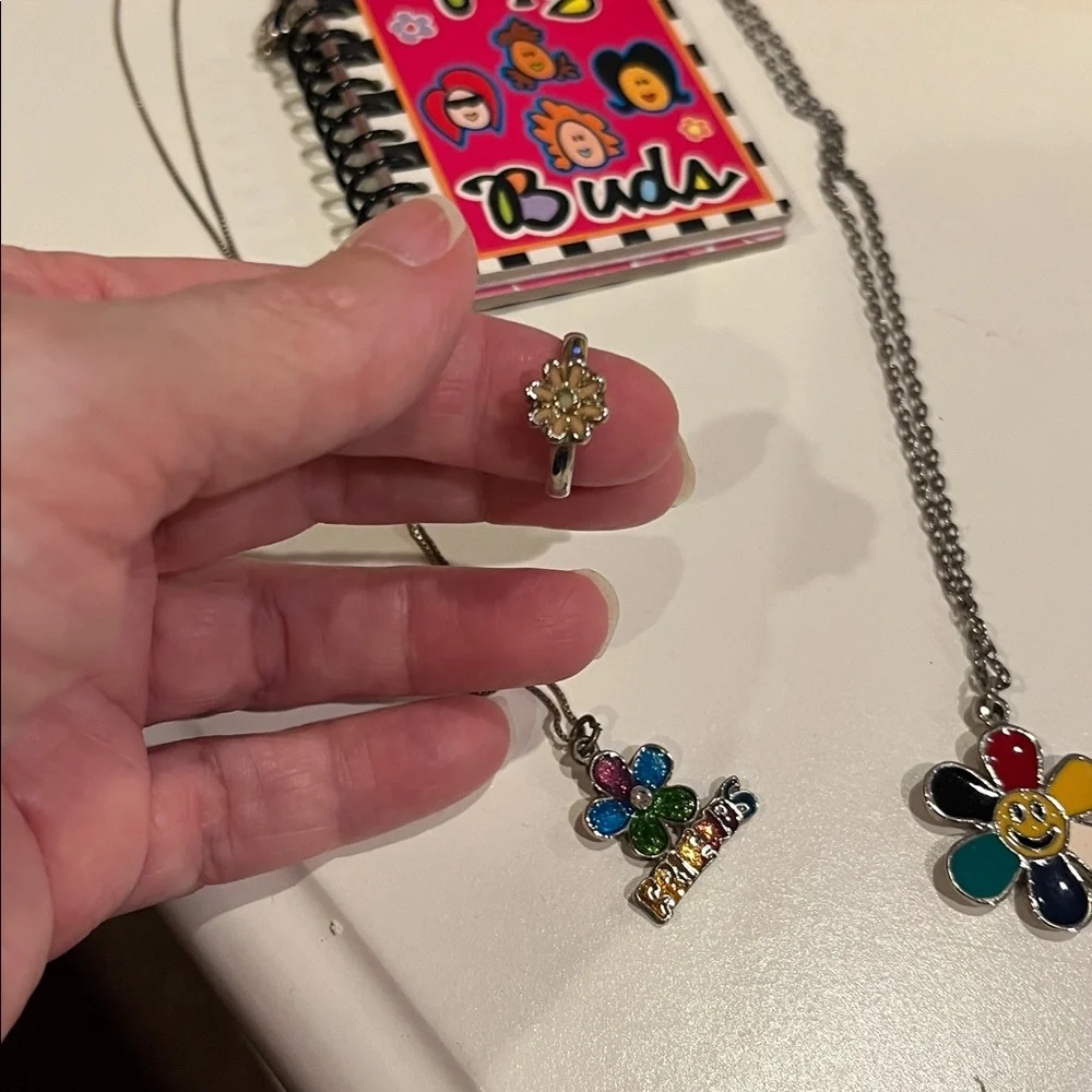 Girls flower necklace ring keychain bundle